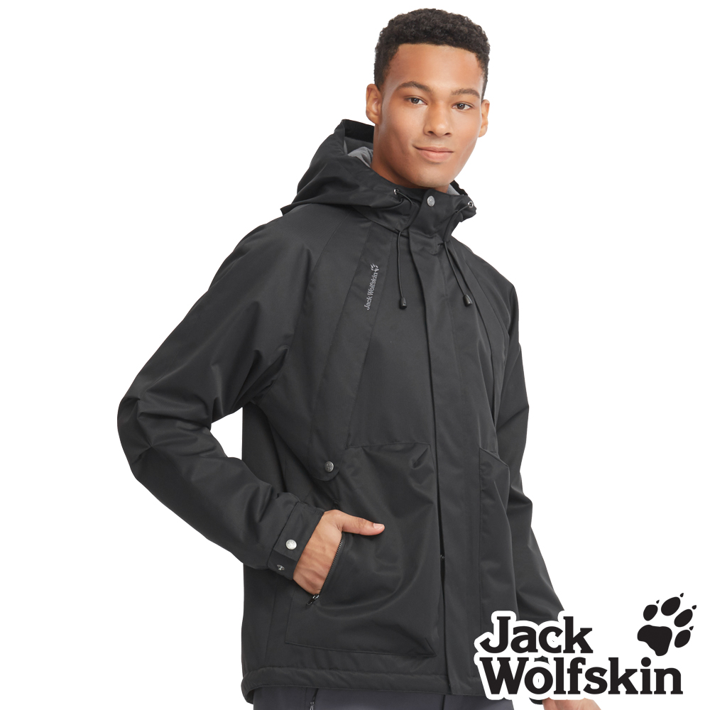 Jack Wolfskin 男 連帽經典款 單件式防風保暖外套 內刷毛衝鋒衣『黑色』