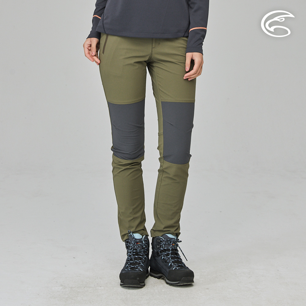 ADISI 女四面超彈耐磨修身拼接登山長褲AP2311138 (S-XL) 棕綠/烏木灰