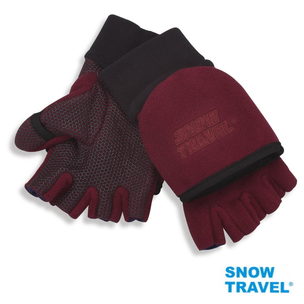 SNOW TRAVEL 雪之旅 []WINDBLOC防風保暖半指兩用手套 AR-47 /酒紅/M號