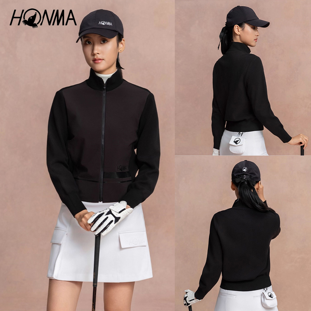 HONMA 本間高爾夫 女款休閒拉鍊外套 2025秋冬新款 日本高爾夫專業品牌(XS~XXL 黑/白色HWLQ302R615)