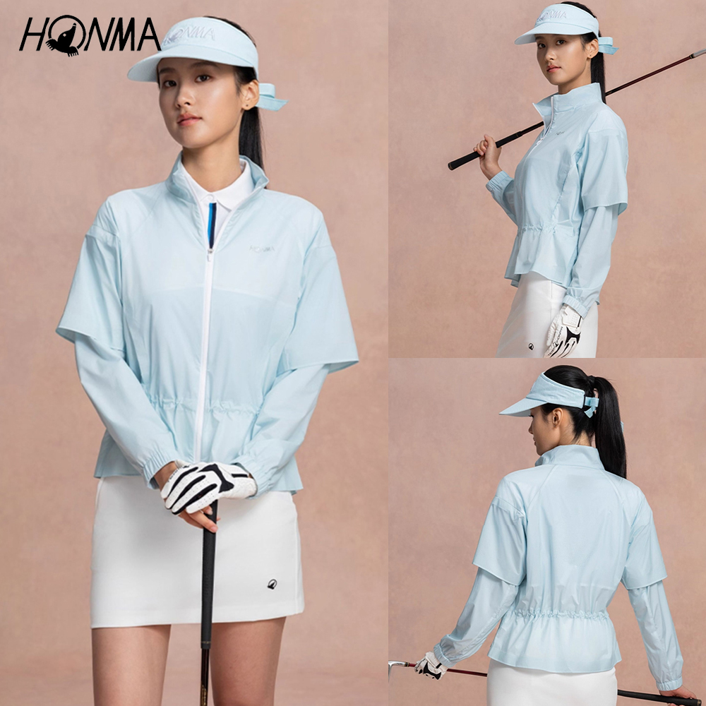 HONMA 本間高爾夫 女款運動休閒拉鍊外套 2025秋冬新款 日本高爾夫專業品牌(XS~L 藍/白色HWLQ302R601