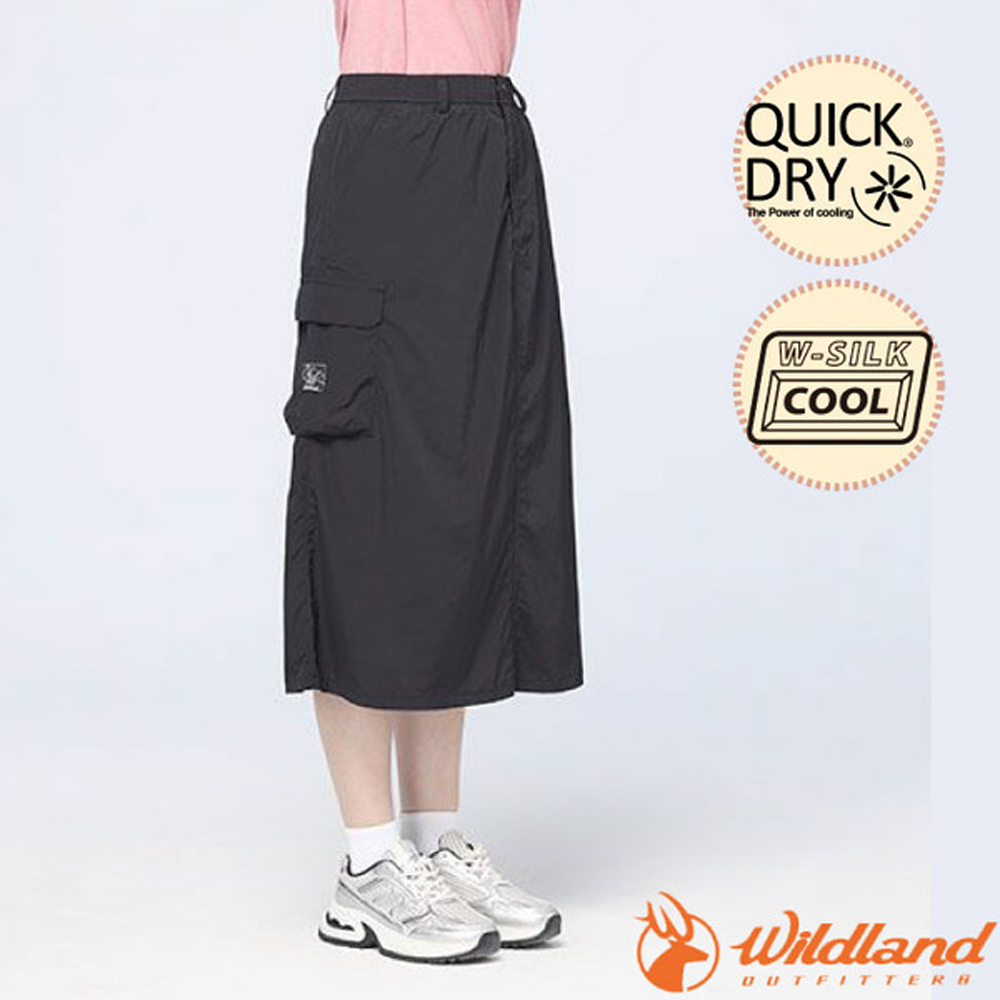 WILDLAND 荒野 女 彈性輕量涼感抗UV休旅長裙.休閒運動裙.吸濕排汗服飾/冰絲涼感纖維/ 0B51381