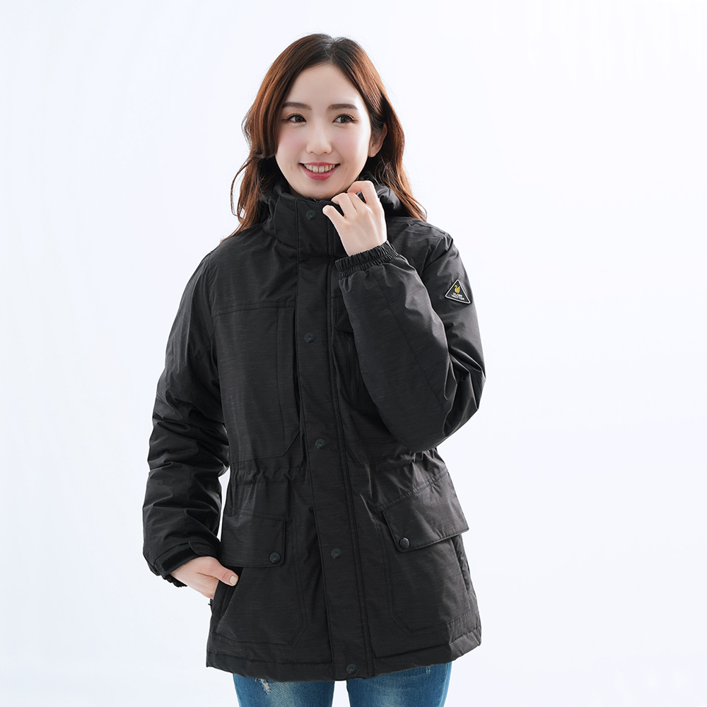 遊遍天下 女款極暖GlobeTex防水防風保暖顯瘦中長版羽絨外套GJ23032 / 黑灰