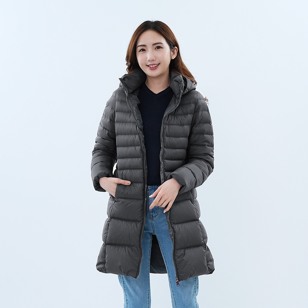 遊遍天下 女款長版顯瘦防風防潑水可拆帽保暖 90%羽絨外套 / GJ22040 鐵灰