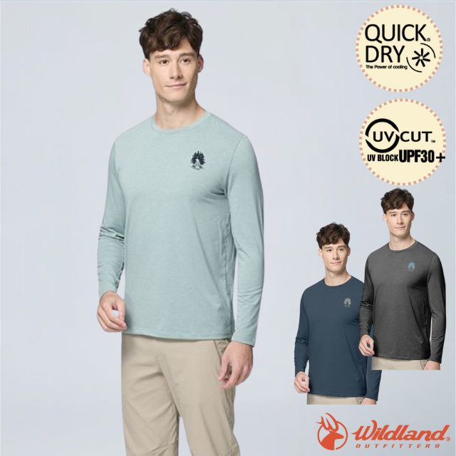 WILDLAND 荒野 男 彈性雙色印花圓領長袖機能衣.T恤.套頭衫.內搭衣/快乾吸排.抗UV-CUT30+/0B31610