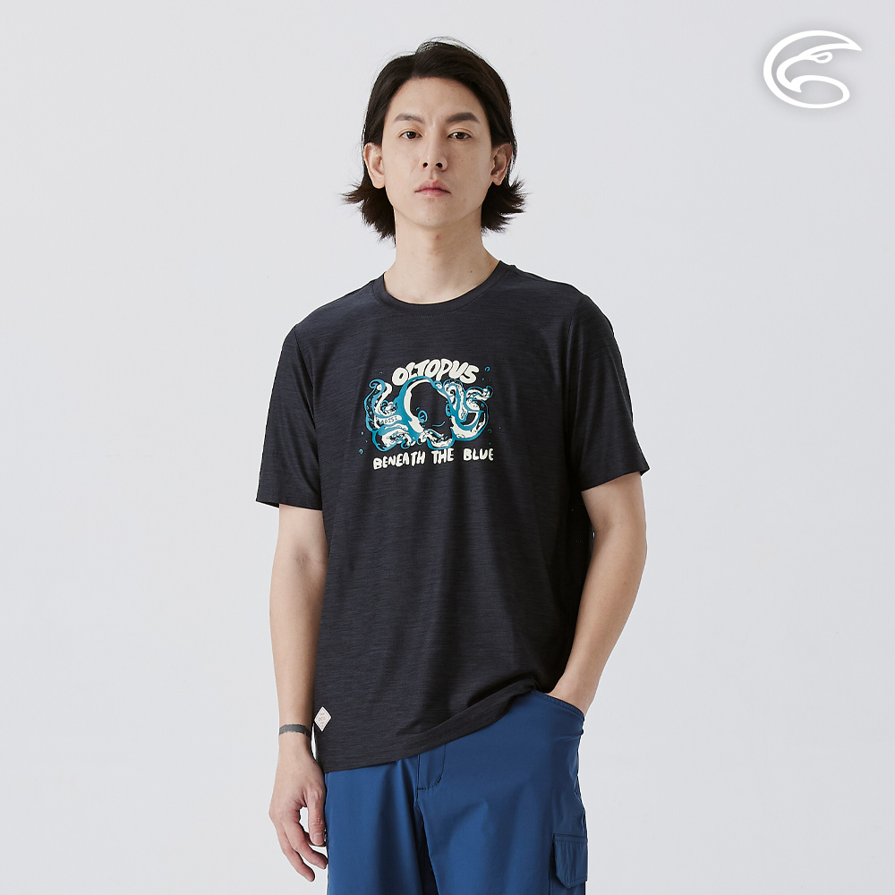 ADISI 男浪花洞洞短袖圓領透氣圖T AL2511010 藍黑 (M-3XL)