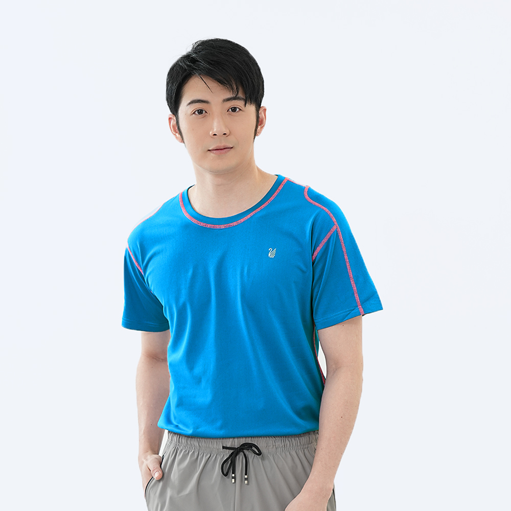 遊遍天下 MIT台灣製男款抗UV吸排彈力圓領衫 S151 / 海藍