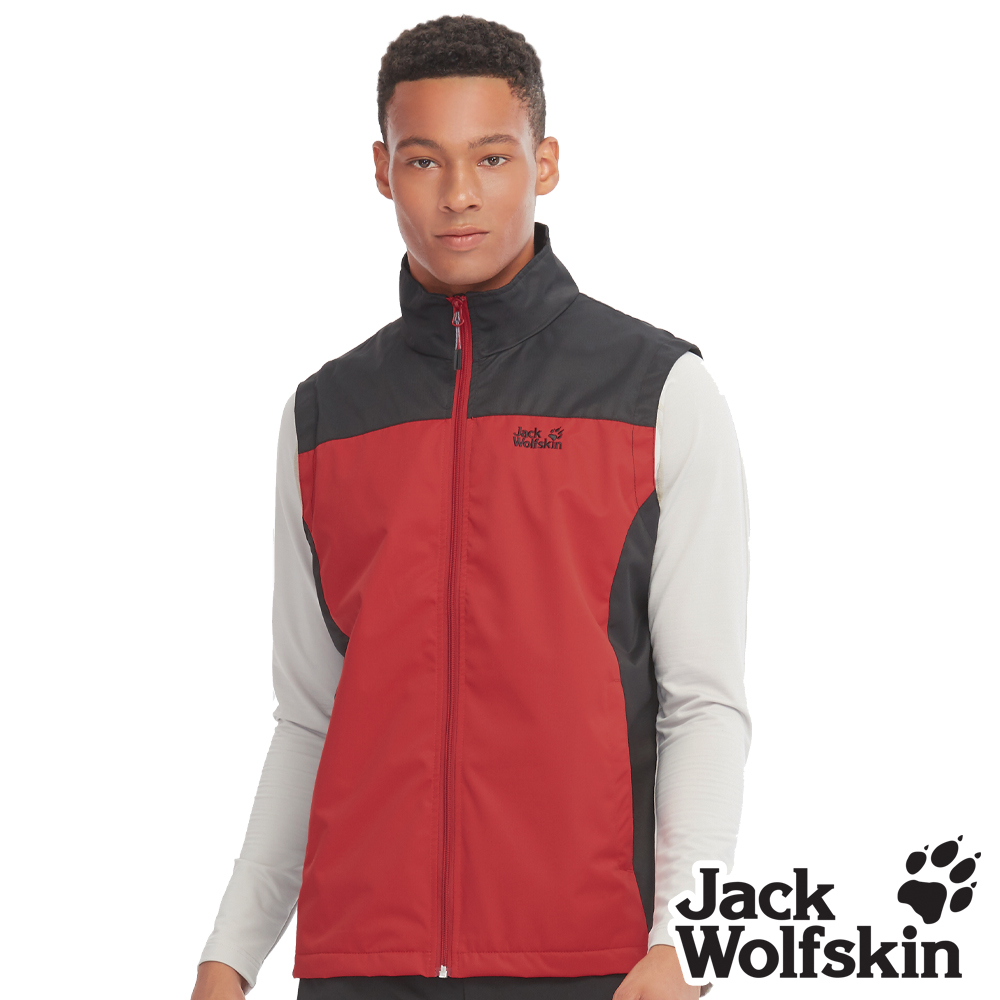 Jack Wolfskin 男 帥氣防風防潑水保暖背心 (天鵝絨磨毛內裡)『紅黑』