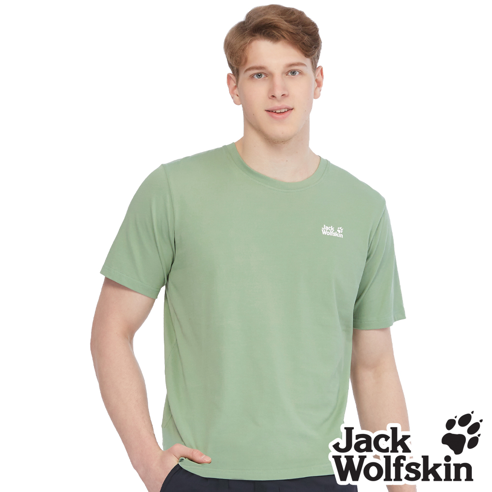 Jack Wolfskin 男 涼感棉 圓領短袖排汗衣 LOGO圖騰印花 『淺綠』