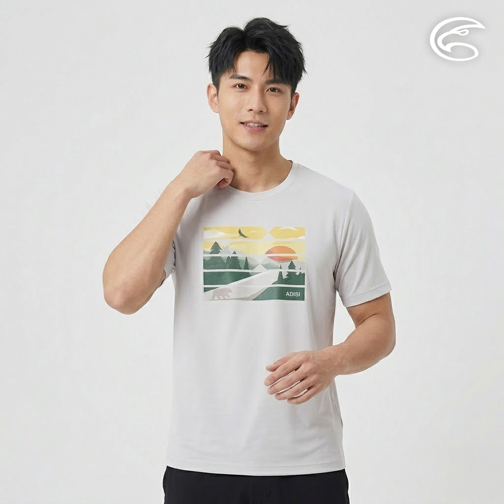 ADISI 男UPF50+防曬抑菌全彩轉印短袖排汗衣 AL2611013 冷灰 (M-2XL)|抗UV 吸濕排汗 防臭 彈性 上衣