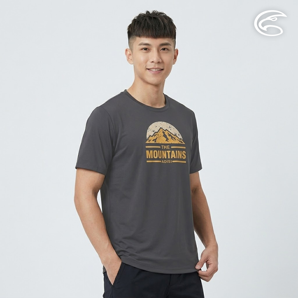 ADISI 男緹花圓領快排抑菌消臭圖騰上衣	AL2611025 墨灰 (M-3XL)｜透氣 吸濕排汗 防臭 彈性 排汗衣