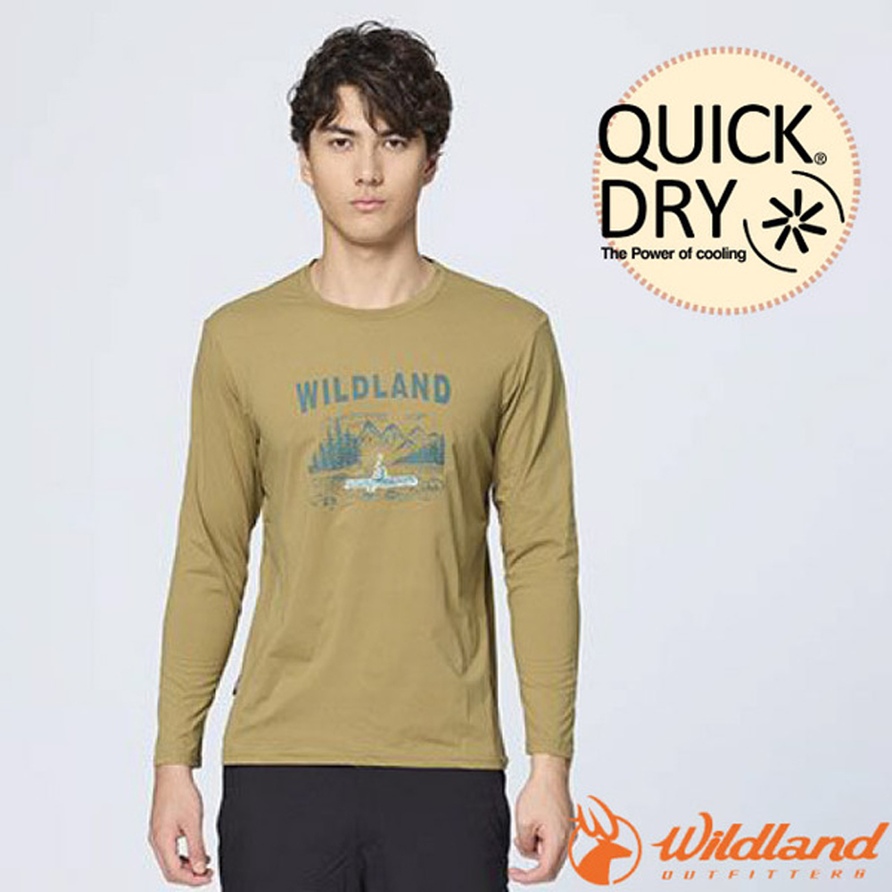 WILDLAND 荒野 男 輕量抗UV吸排快乾長袖印花T.圓領T恤.休閒運動上衣.吸濕排汗衣/微短版型/ 0B51652