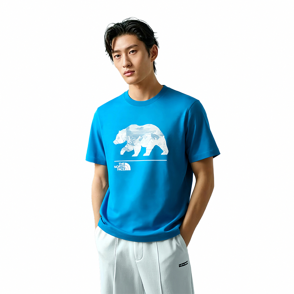 The North Face 北面 印刷Logo熊圖案短袖T恤-藍色
