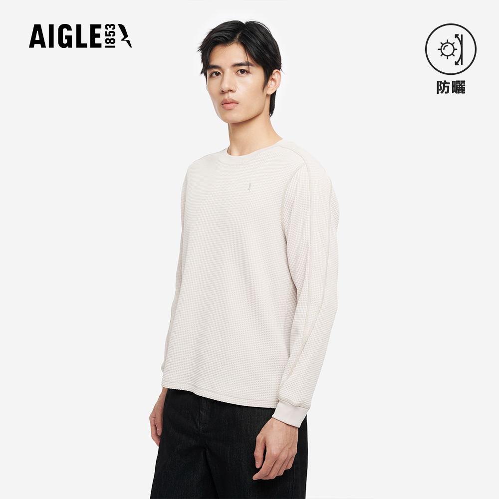 AIGLE 男 抗UV長袖T恤|AG-5A139A138 淺卡其 (男裝 防曬 抗UV 長袖 長袖上衣 長袖T恤)