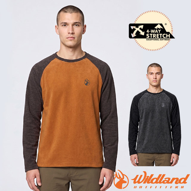 WILDLAND 荒野 男 日系雲感親膚撞色保暖上衣.機能長袖圓領T恤.上衣/ 0B52610