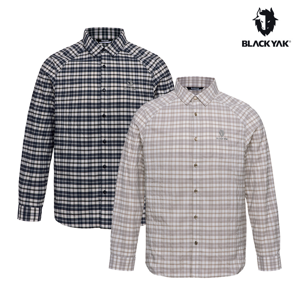 BLACKYAK 男 BASIC格紋長袖襯衫(海軍藍/淺卡其)-秋冬 吸濕快乾 格紋襯衫 休閒上衣-BYEB2MS301