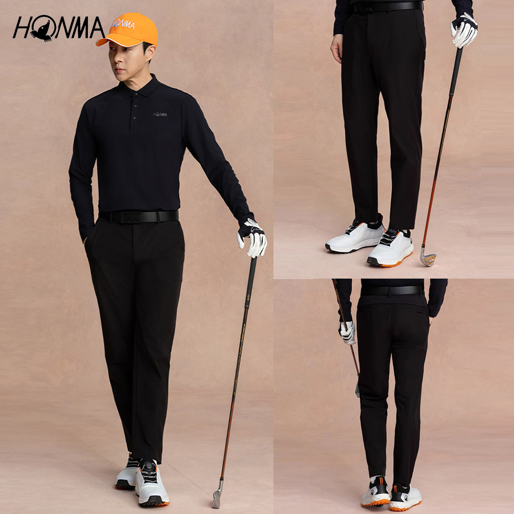 HONMA 本間高爾夫 男款長褲 簡約保暖長褲 2025秋冬新款 日本高爾夫專業品牌(XS-XXL 黑色HMLQ800R522)