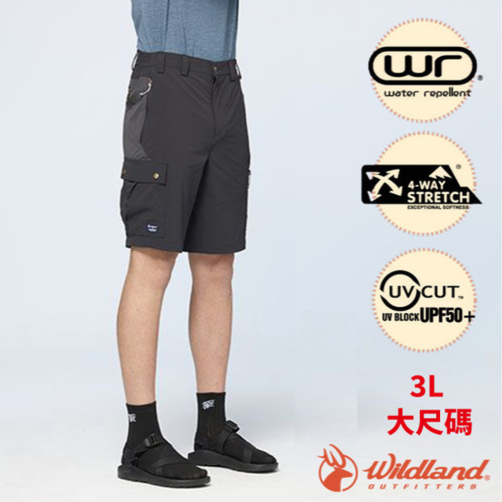 WILDLAND 荒野 男 N66四彈拼接貼袋機能短褲(3L大尺碼).休閒運動短褲.吸濕排汗褲/四向高彈性.防潑水/ 0B51386