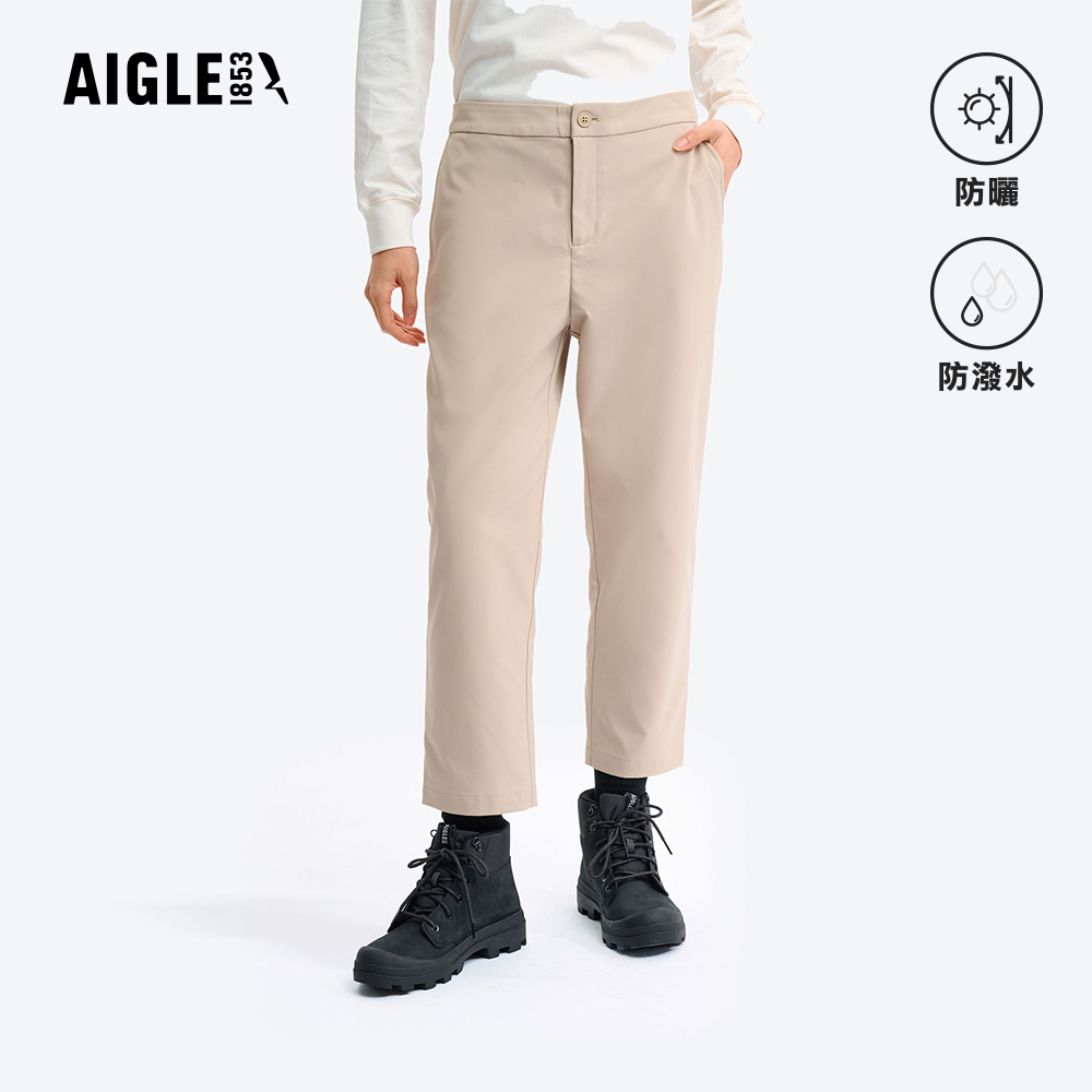 AIGLE 女 抗UV防潑七分褲|AG-5P275A186 杏色(女褲 防曬 抗UV 防潑水褲 機能褲 休閒褲 七分褲)