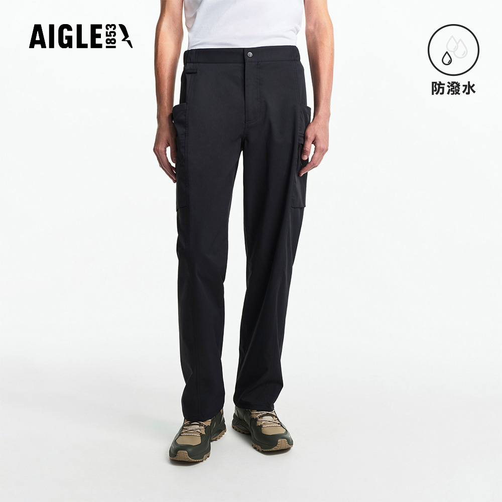 AIGLE 男 防潑休閒長褲|AG-FBL18A100 黑色(男長褲 防潑水長褲 休閒長褲)