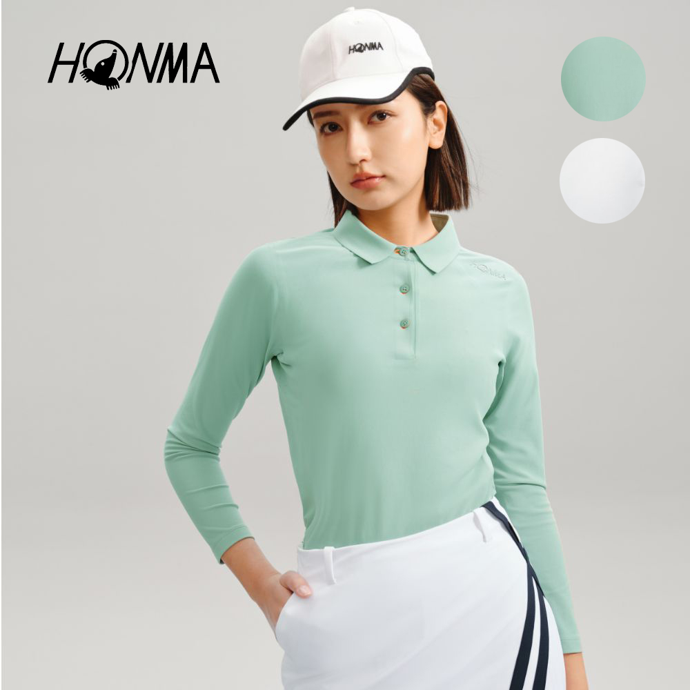 HONMA 本間高爾夫 女款吸濕排汗長袖POLO衫 日本高爾夫專業品牌(XS-L 淺綠 白色任選HWKC705R708)