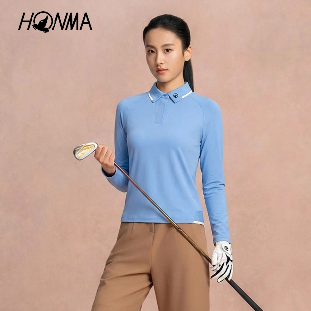 HONMA 本間高爾夫 女款商務休閒長袖polo衫 2025秋冬新款 日本高爾夫專業品牌(XS~L藍色HWLD705R634)