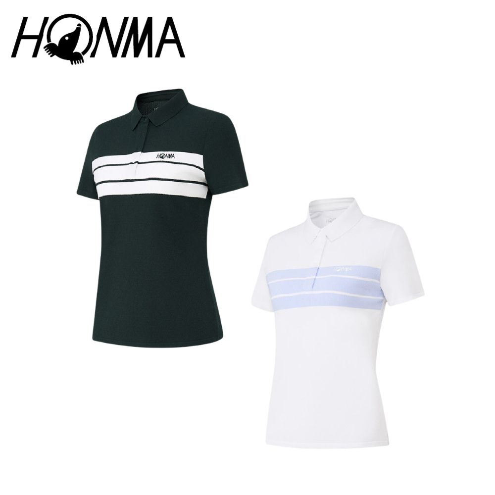 HONMA 本間高爾夫 女款短袖polo衫 運動機能服 2026春夏新款 日本高爾夫品牌(XS-L白/綠HWMC707R201)