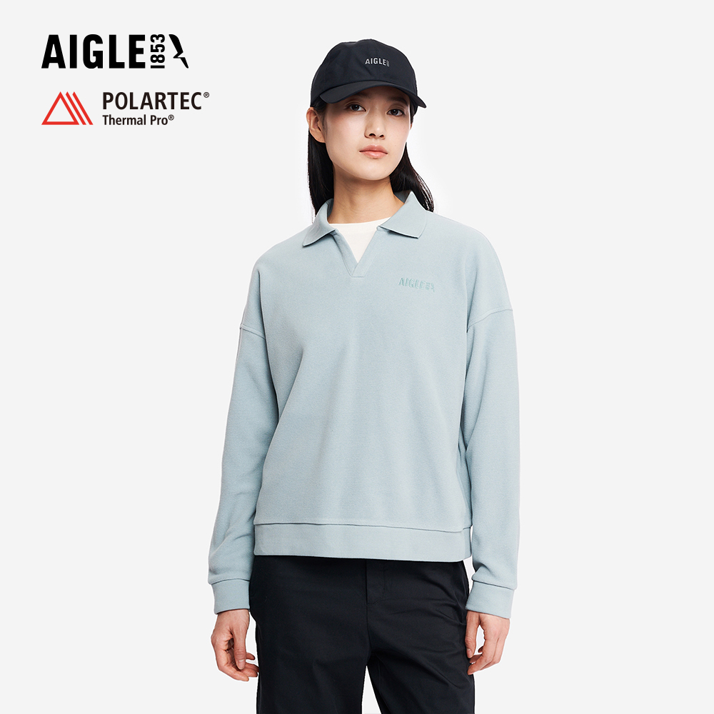 AIGLE 女 POLARTEC 刷毛POLO衫|AG-5A241A251 迷霧藍 (女長袖上衣 POLO衫 罩衫 保暖上衣 刷毛衣)