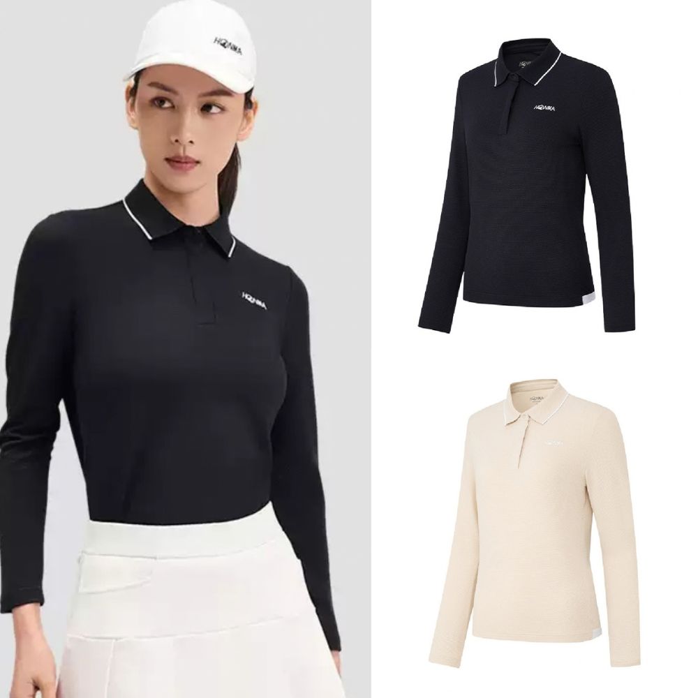 HONMA 本間高爾夫 女款休閒長袖polo衫 2026春夏款 日本高爾夫專業品牌(XS~L 棕色/黑色 HWMC705R221)