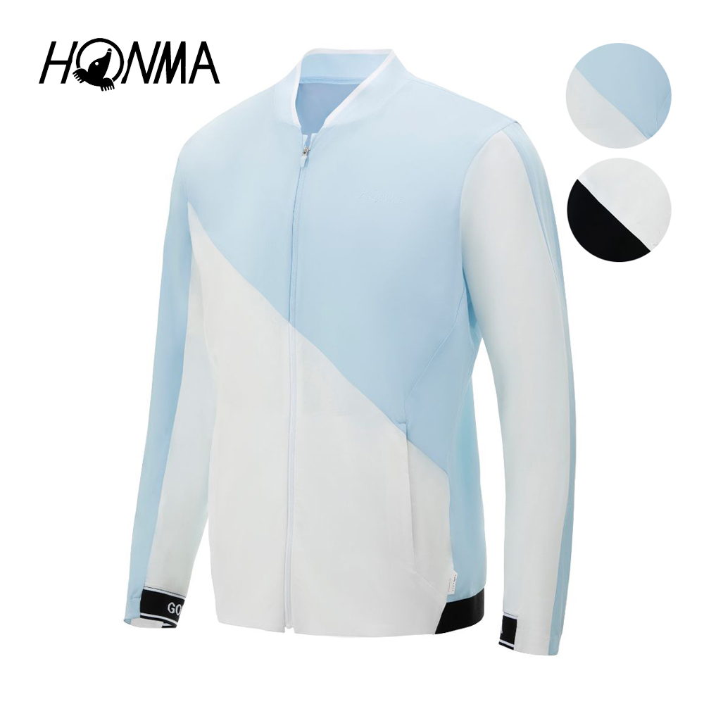 HONMA 本間高爾夫 男款拚色彈力外套 春夏季 日本高爾夫專業品牌(M-XXL白色 天藍HMJC302R512)