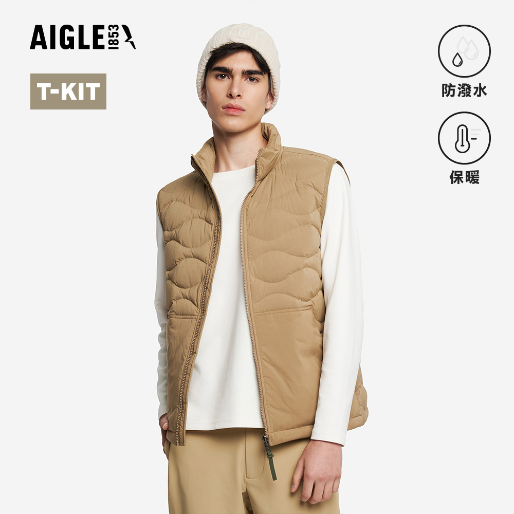 AIGLE 男 防潑輕量羽絨背心｜AG-5A119A176 深卡其(男外套 防潑水 背心 羽絨背心 輕羽絨 外穿式背心)