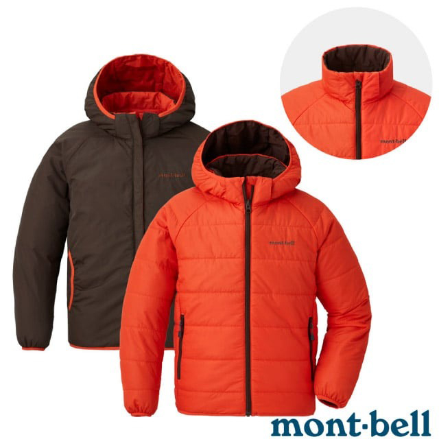 【MONT BELL 】兒童THERMAWRAP PARKA 雙面連帽化纖保暖外套夾克風衣雙面雙色連帽可拆三層結構防風保暖1101650 OG 橘