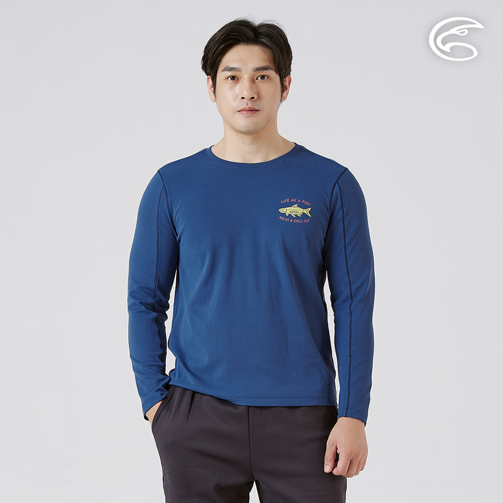 ADISI 男智能纖維速乾長袖圖騰上衣 AL2521083 深海藍 (M-3XL)|單向導濕 快乾 吸濕排汗 透氣 環保
