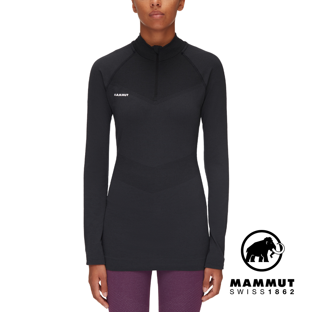 MAMMUT 長毛象 Trift Half Zip LS W 羊毛混紡立領拉鍊長袖排汗衣 黑色 女款 #1016-01060