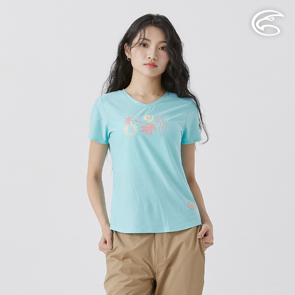 ADISI 女浪花洞洞短袖桃領透氣圖T AL2511013 加勒比藍 (S-3XL)