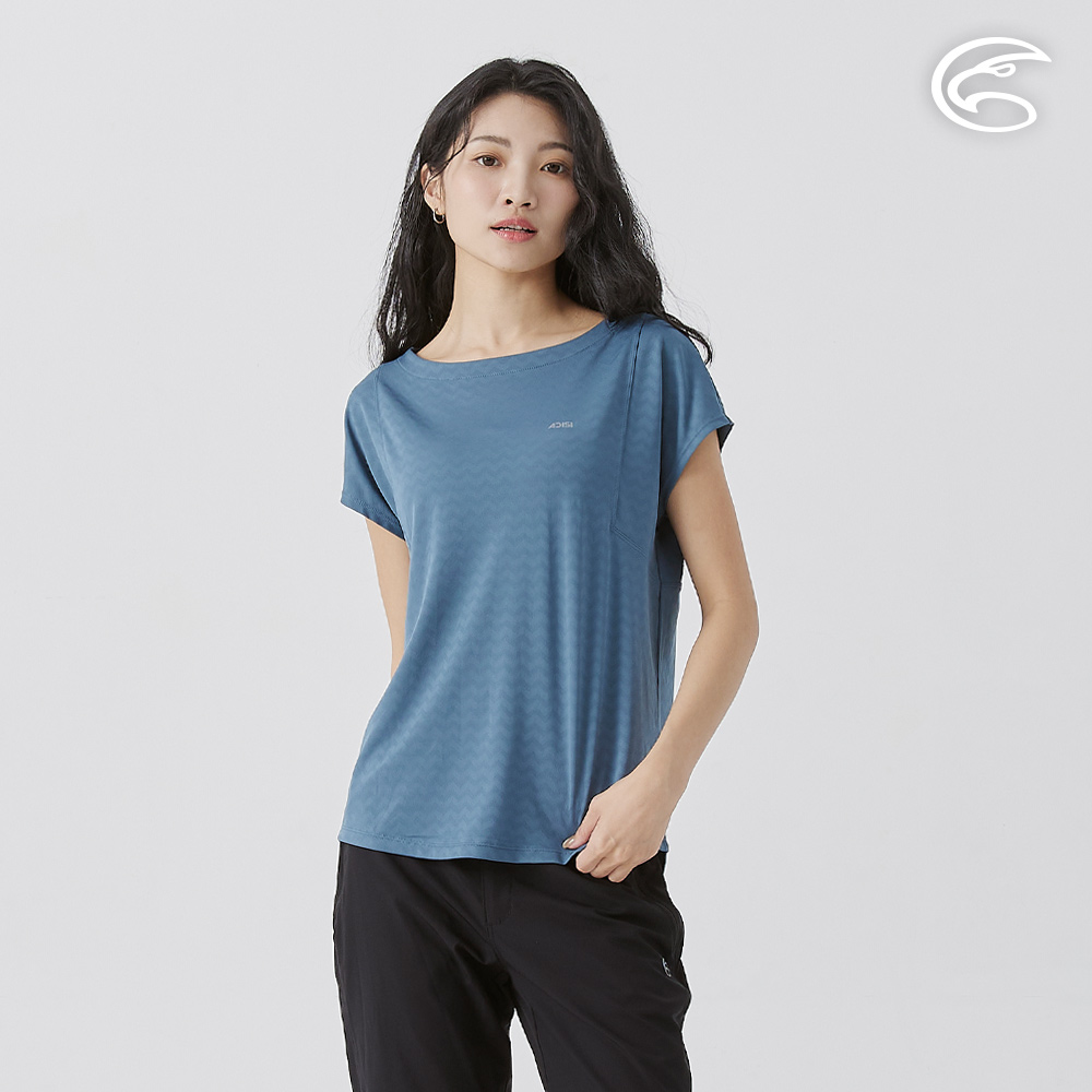 ADISI 女山形緹花消臭快乾圓領寬版T AL2511092 城牆深藍 (M-2XL)