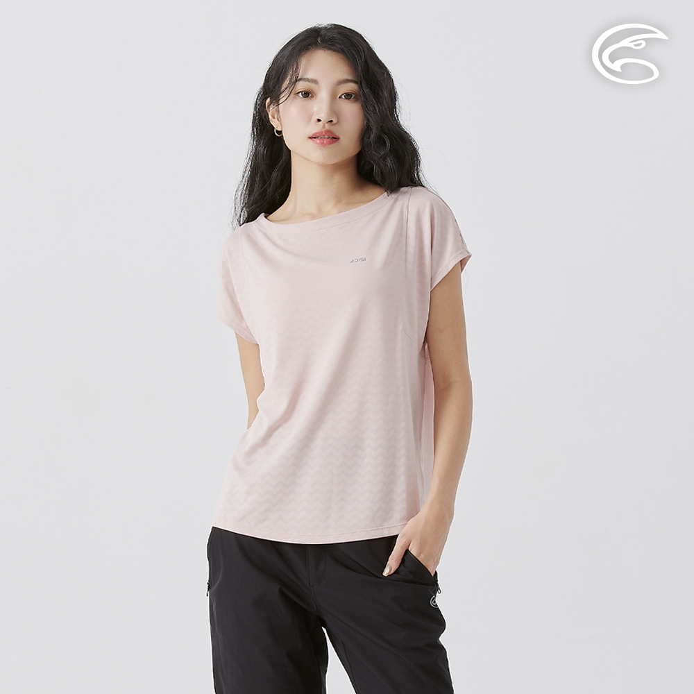 ADISI 女山形緹花消臭快乾圓領寬版T AL2511092 灰玫瑰 (M-2XL)