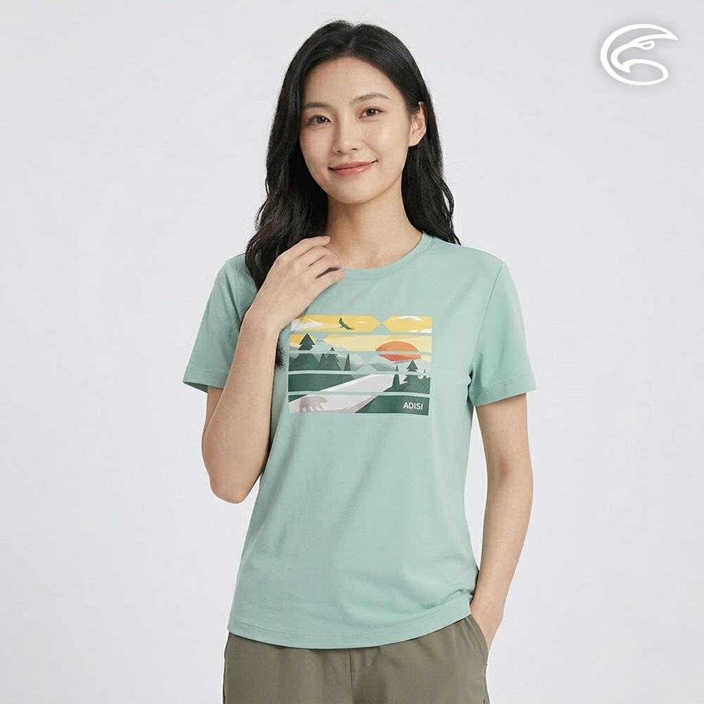 ADISI 女UPF50+防曬抑菌全彩轉印短袖排汗衣 AL2611014 溫莎綠 (S-2XL)|抗UV 吸濕排汗 防臭 彈性 上衣