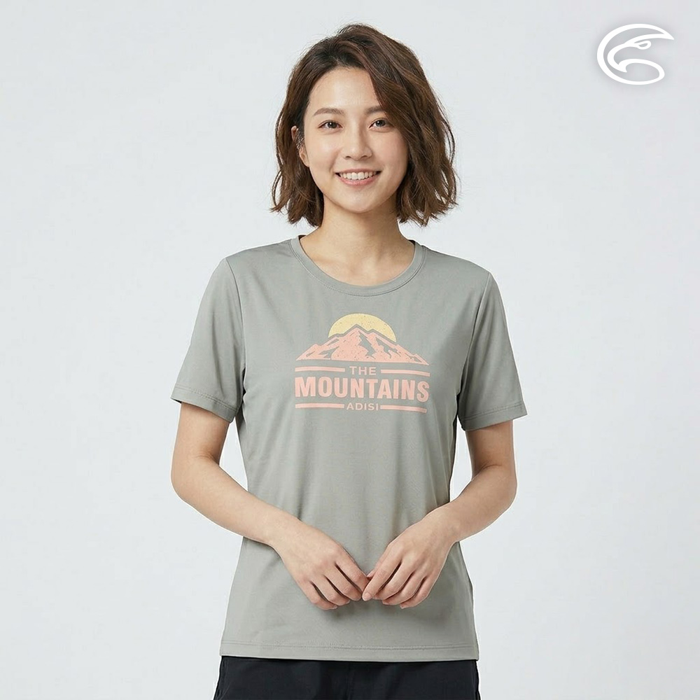 ADISI 女緹花圓領快排抑菌消臭圖騰上衣 AL2611026 灰卡其 (S-2XL)|透氣 吸濕排汗 防臭 彈性 排汗衣