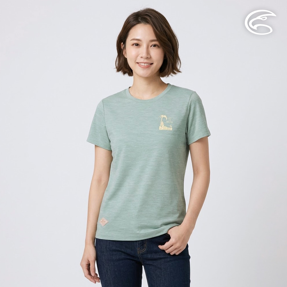 ADISI 女浪花洞洞短袖圓領透氣圖T AL2511012 鼠尾草 (S-3XL)|透氣 吸濕排汗 快乾 輕量 彈性 排汗衣
