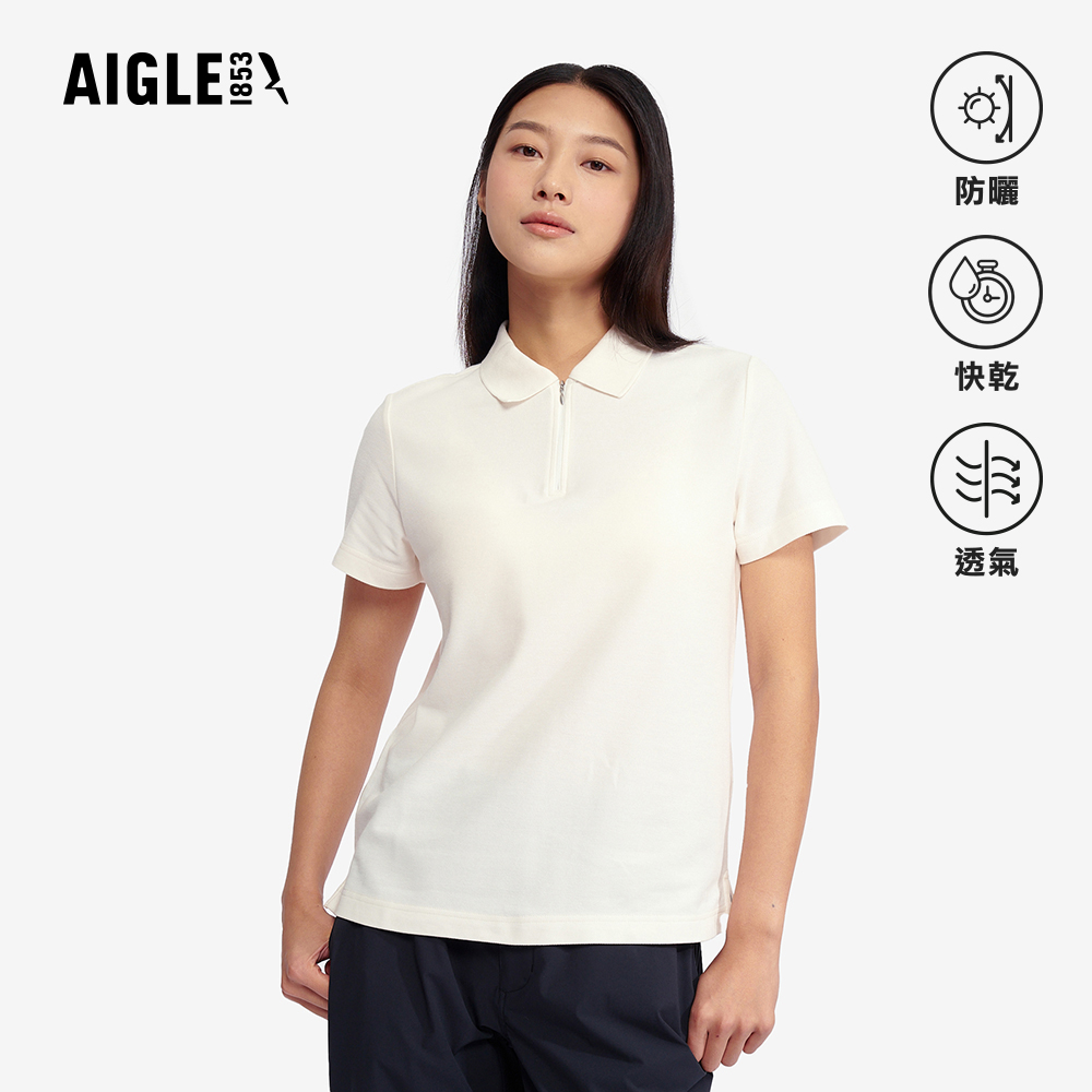AIGLE 女 抗UV快乾短袖POLO衫｜AG-5P219A131 米白(女裝 女上衣 抗UVT恤 POLO衫 快乾POLO)