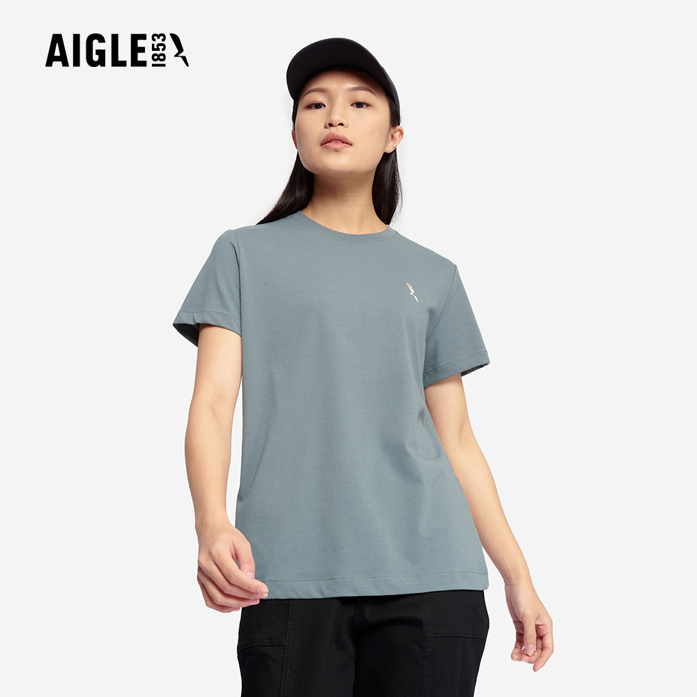 AIGLE 女 涼感短袖T恤|AG-5P229A117 灰綠(女上衣 T恤 快乾 涼感 吸濕排汗 短袖T恤)