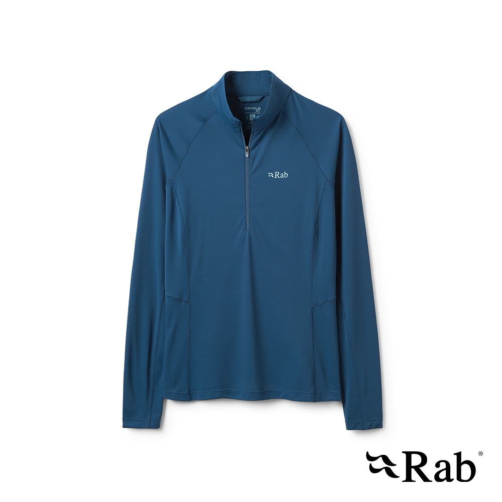RAB Sonic LS Zip 長袖輕量抗臭立領半拉鍊排汗衣 女款 暴風藍 #QCC54