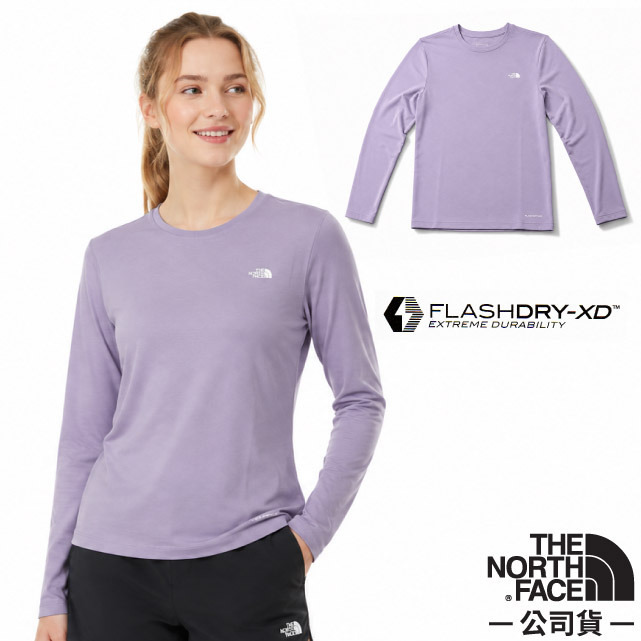 The North Face 北面 女 FlashDry-XD 閃電吸濕快乾耐磨長袖排汗衣.圓領T恤/ 8KGQ-NNK 紫色