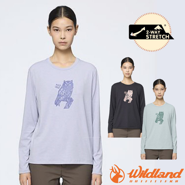 WILDLAND 荒野 女 森林守望者羊毛彈性機能衣.保暖長袖圓領T恤.休閒運動上衣/ 0B52603
