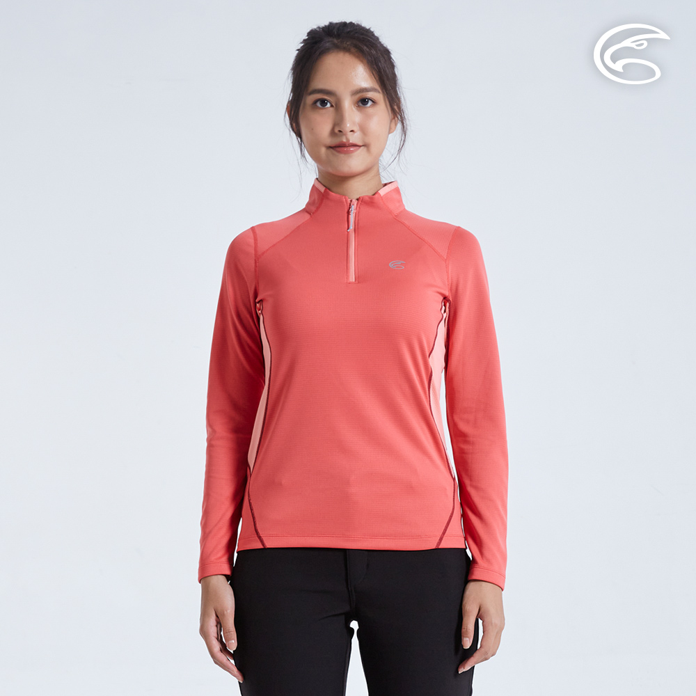 ADISI 女半門襟抗靜電紗透氣快乾長袖上衣AL2321040 (S-2XL) 洋紅保暖 吸濕 速乾 輕量 柔軟