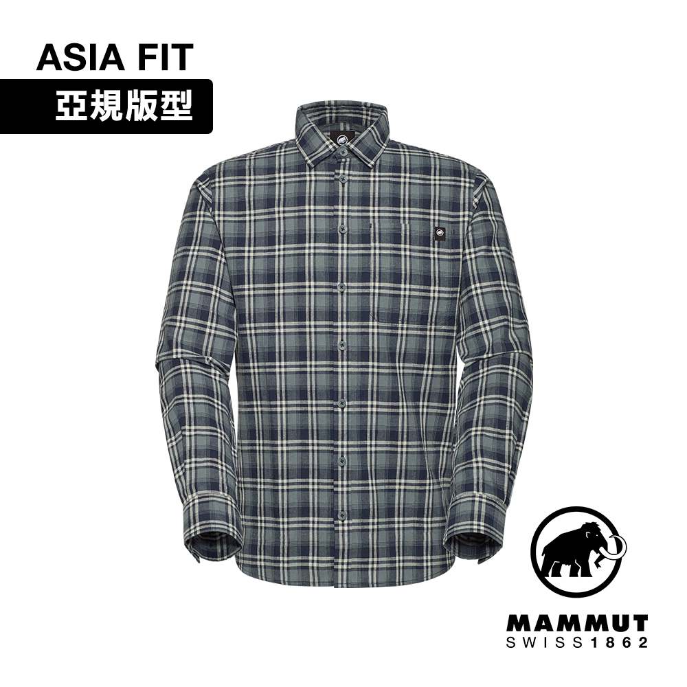 MAMMUT 長毛象 Trovat Summer LS Shirt AF 棉麻混紡長袖格紋襯衫 男款 海洋藍/地層灰藍 #1015-01600