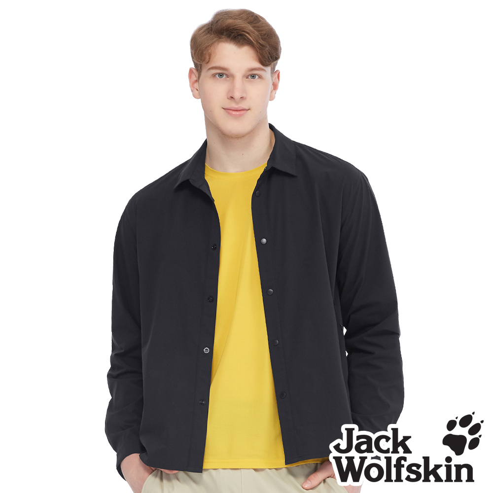 Jack Wolfskin 男 帥氣素色長袖襯衫｜口袋機能款『黑』
