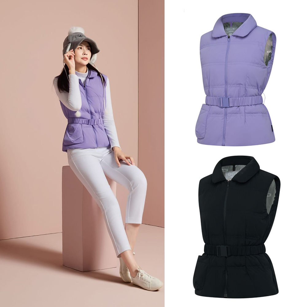 HONMA 本間高爾夫 女款翻領羽絨背心 日本高爾夫專業品牌(S-L白色、紫色、黑色任選HWJD321R611)