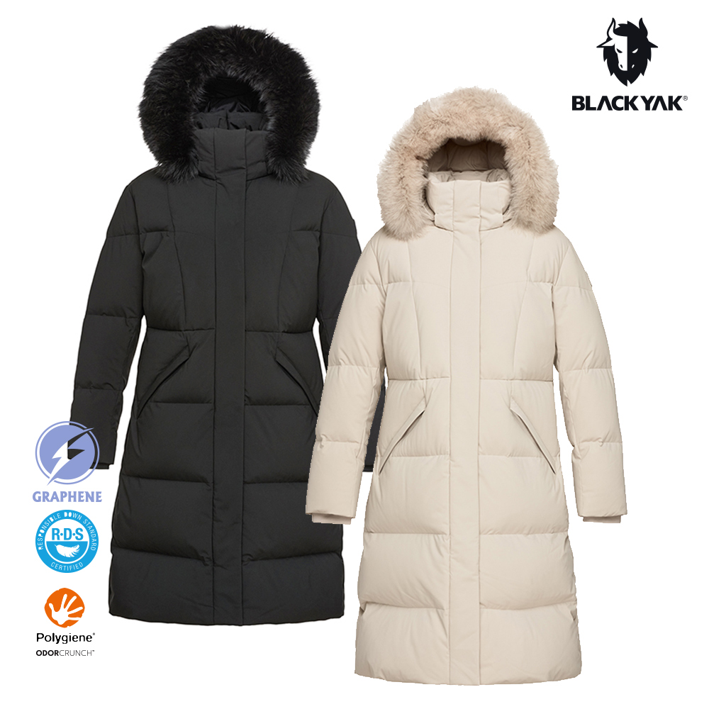 BLACKYAK 女 PANI長版羽絨外套(淺灰褐/黑色)-防潑水 鵝絨 石墨烯 保暖長版外套-BYEB2WJ905